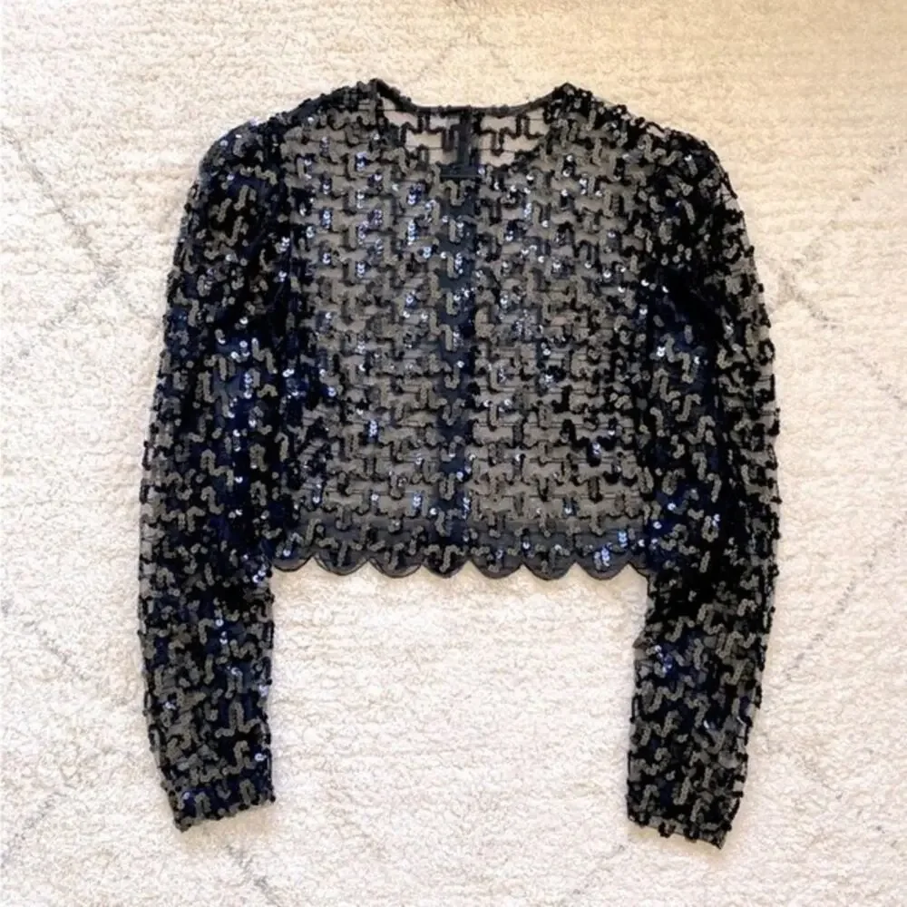 Handmade Black Sheer Sequin Top Size S-M